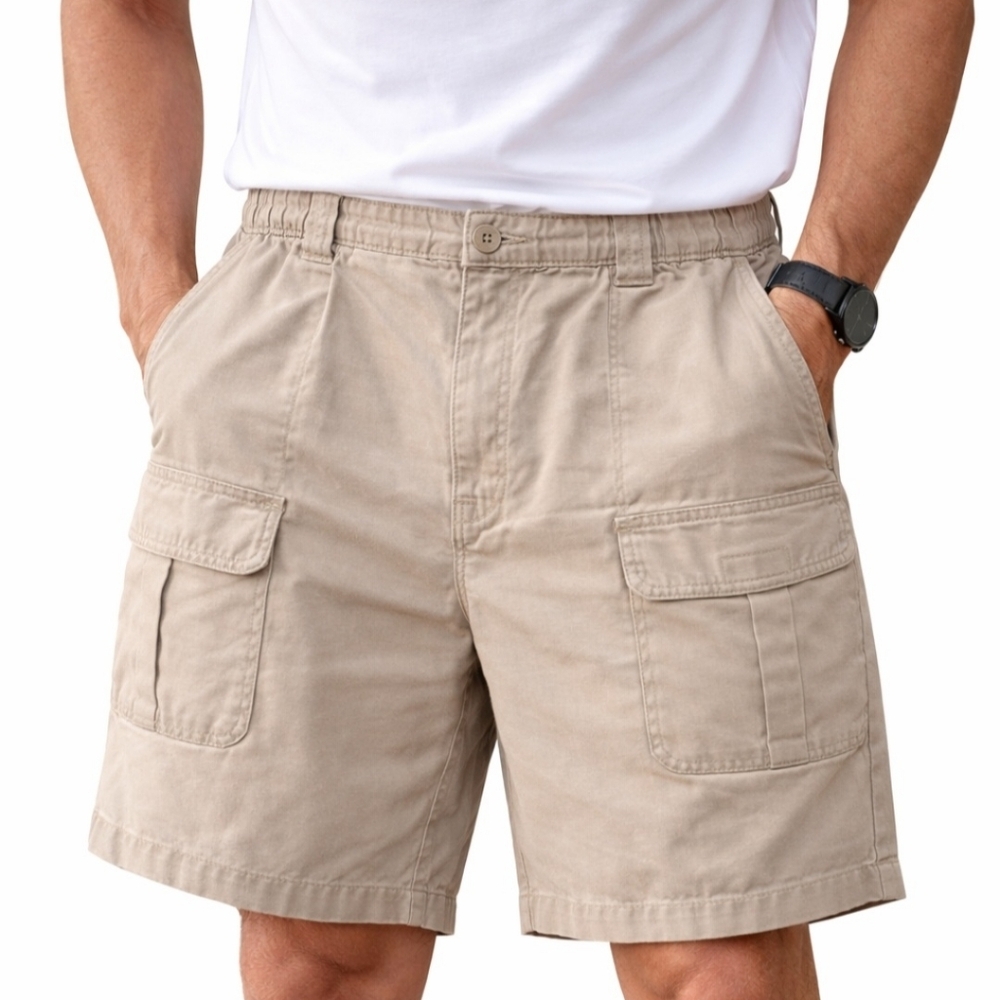 Savane Men’s Cargo Shorts Khaki 100% Cotton Elastic Waist Size 40W